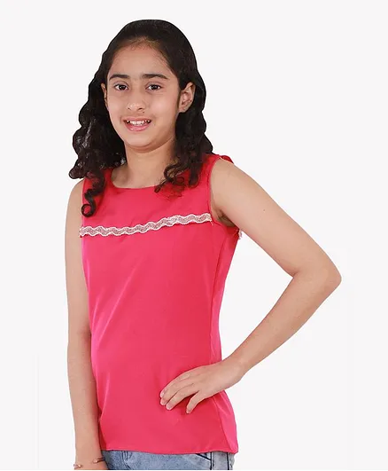 Chipbeys Sleeveless Solid Lace Design Detailing Top - Pink