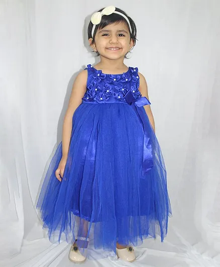 Chopuco Sleeveless Floral Applique Tutu Dress - Blue