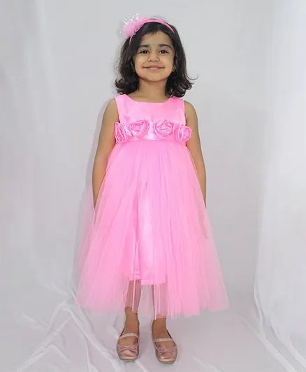 Chopuco Sleeveless 5D Floral Applique Dress - Pink