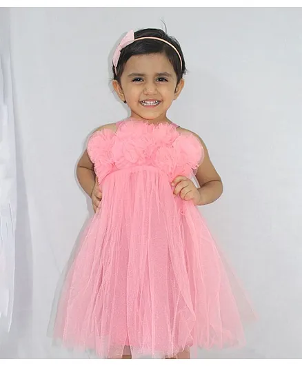 Chopuco Sleeveless Floral Applique Dress - Pink