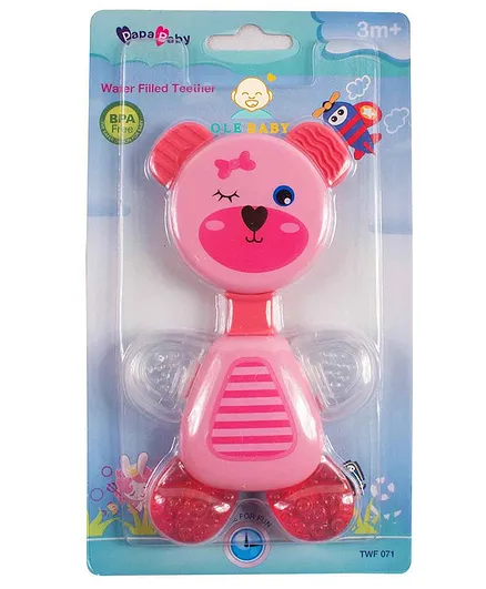 Ole Baby Teddy Shaped Water Filled Teether with Rattle Toy - Pink