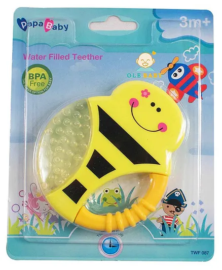 Ole Baby Bee Shaped Water Filled Teether with Rattle Toy - Yellow