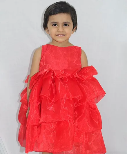 Chopuco Sleeveless 7 Layered Organza Dress - Red