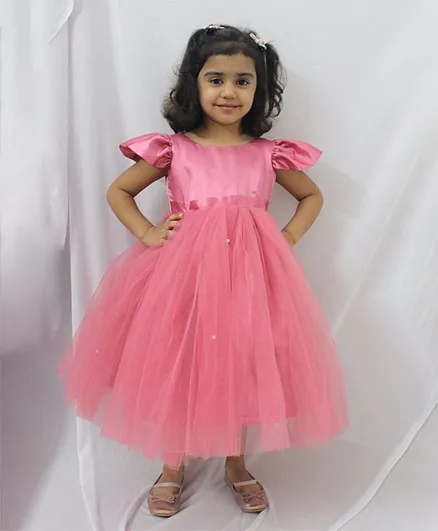 Chopuco Cap Sleeves Solid Tutu Dress - Pink