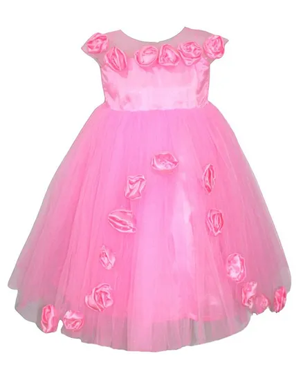 Chopuco Cap Sleeves Floral Applique Tutu Dress - Pink