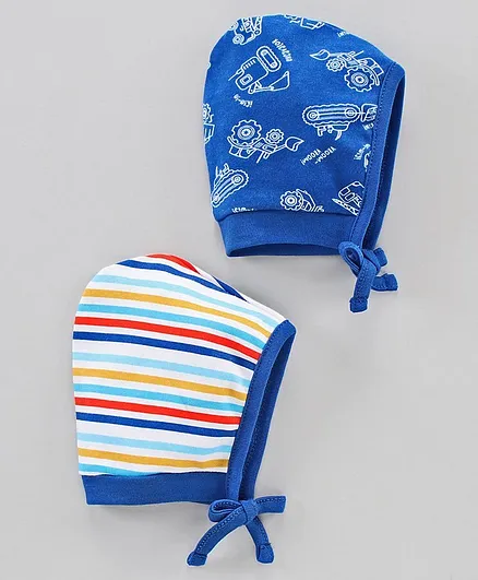 Babyhug 100% Cotton Tie Knot Cap Pack of 2 Blue - Diameter 6 cm