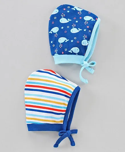 Babyhug 100% Cotton Tie Knot Cap Pack of 2 - Diameter 9.5 cm