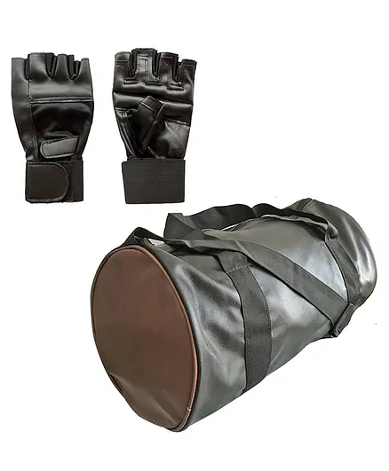 Hipkoo Leather Duffel Bag With Quality Gloves - Black