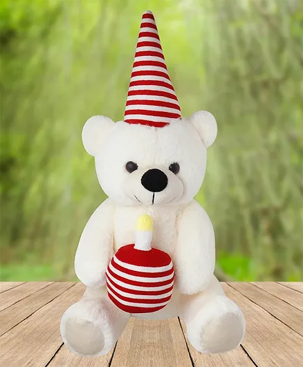 Ankit Toys Plush Teddy Bear With Cupcake And Hat White - Height 65 cm