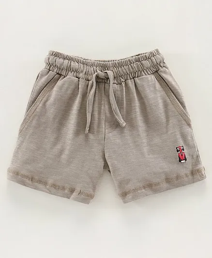 Cucumber Shorts With Drawstring Car Patch - Beige