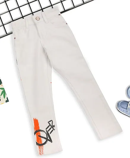 Sodacan Full Length Printed Hem Raw Wash Jeans - White