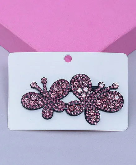 TMW Kids Sparkling Rhinestone Butterfly Hair Barrette Clip - Pink