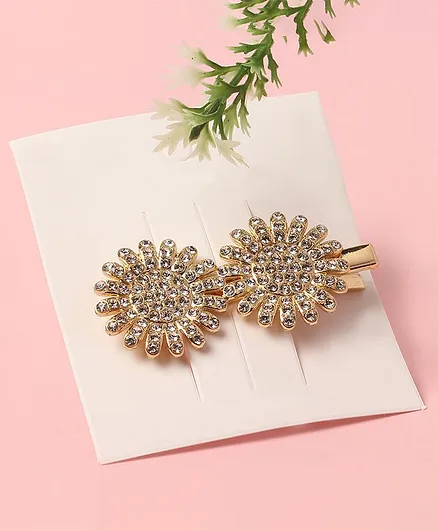 TMW Kids Ornate Mini Rhinestone Studded Sun Flower Hair Slider Clip - Gold