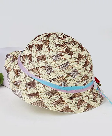 TMW Kids Lace Design Abstract Print Hat - Beige