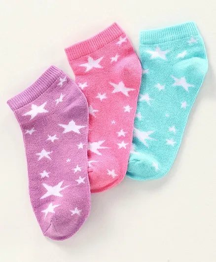 Pine Kids Anti Microbial Socks Star Print Set of 3 Pairs - Purple Blue Pink