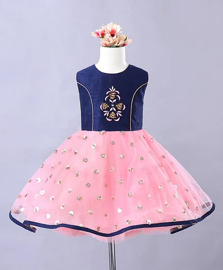 Enfance Sleeveless Embroidery Bodice Fit & Flare Party Dress - Pink