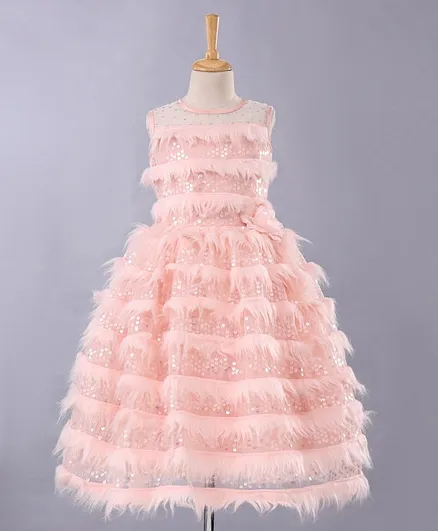 Enfance All Over Sequin Decorated Sleeveless Gown - Peach
