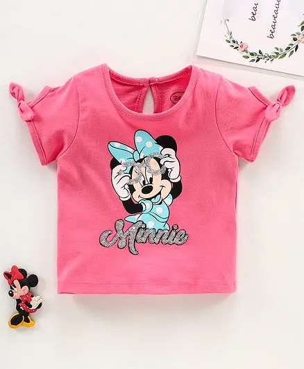 Babyhug Half Sleeves Tee Minnie Print & Sequin Detail - Pink