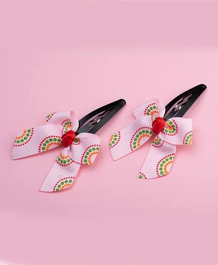 Ribbon candy Dots Print Bow On Tic - Tac Clips - Baby Pink