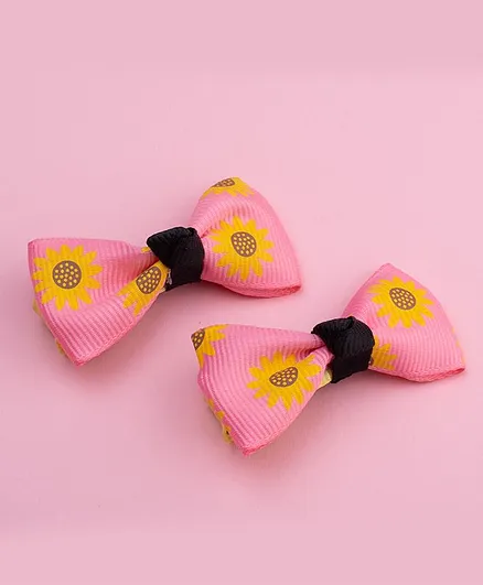 Ribbon candy Floral Print Bow On Alligator Clips - Light Pink