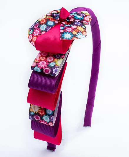 Ribbon candy Flower Print Hairband With Sparkles - Purple