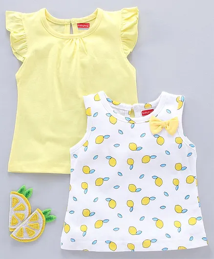 Babyhug Flutter Sleeves Tee Lemon Print Pack of 2 - Yellow