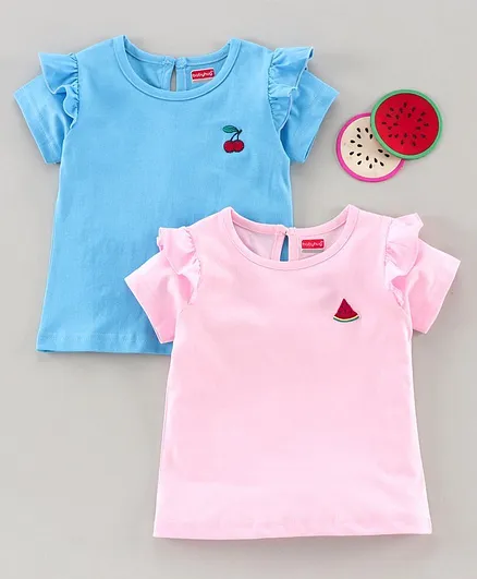 Babyhug Half Sleeves Tee Fruit Patch Pack of 2 - Pink Blue