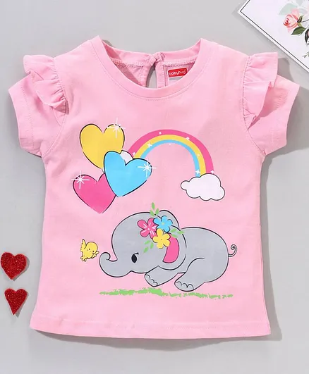 Babyhug Half Sleeves Tee Elephant Print - Pink