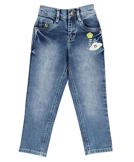 LEO Shaded Back Elastic Full Length Denim Stretch Jeans - Blue