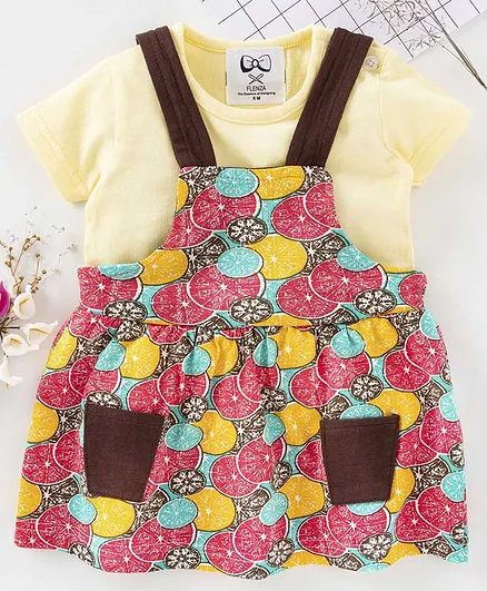 Flenza Half Sleeves T-Shirt With Fruit Print Dress - Yellow