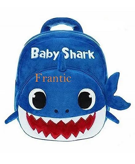 Frantic Velvet School Bag Shark Design Blue - Height 13.3 Inches