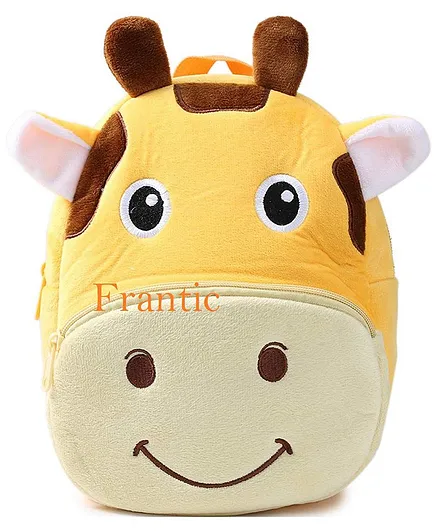 Frantic Velvet School Bag Giraffe Design Yellow - Height 13.3 Inches