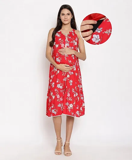 Bella Mama Sleeveless Printed Dress With Mask - Orange