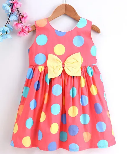 Twetoons Sleeveless Polka Dot Frock - Peach