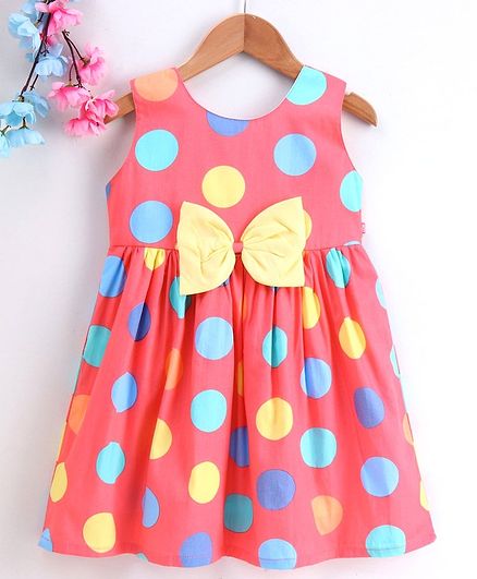 Twetoons Sleeveless Polka Dot Frock - Peach
