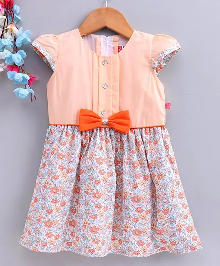 Twetoons Half sleeves Frock Floral Print - Orange