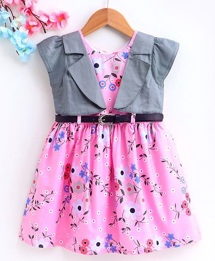 Twetoons Half sleeves Frock Floral Print - Pink