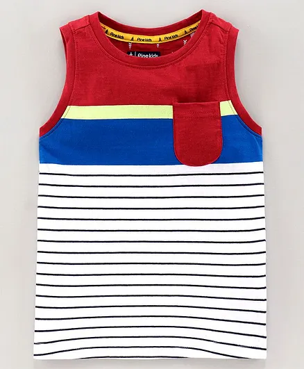 Pine Kids Sleeveless 100% Cotton Biowash Striped Tee - Multicolor