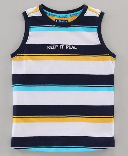 Pine Kids 100% Cotton Sleeveless Biowashed Striped Tee - Blue