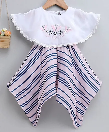 Enfance Core Half Sleeves Butterfly Embroidery Asymmetrical Dress - Pink