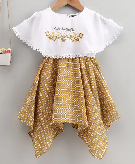 Enfance Core Half Sleeves Checkered Asymmetrical Dress - Yellow
