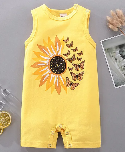 Kookie Kids Sleeveless Romper Floral Print - Yellow