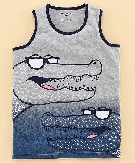 Stupid Cupid Sleeveless Crocodile Printed Tee - Grey