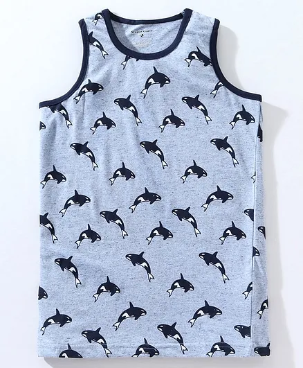 Stupid Cupid Sleeveless Fish Printed Tee - Grey