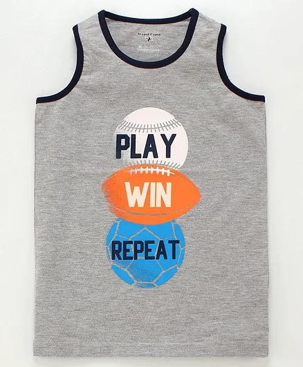 Stupid Cupid Sleeveless Play Win Repeat Tee - Grey