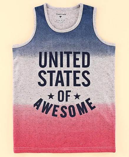 Stupid Cupid Sleeveless United States Of America Printed Tee - Grey
