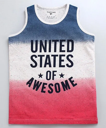 Stupid Cupid Sleeveless United States Of America Printed Tee - White & Blue