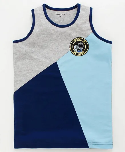 Stupid Cupid Sleeveless Colour Block Pattern Tee - Grey