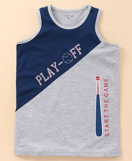 Stupid Cupid Play Off Time Print Sleeveless Tee - Grey