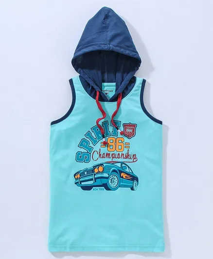 Stupid Cupid Sleeveless Text Printed Hooded Tee - Sea Green